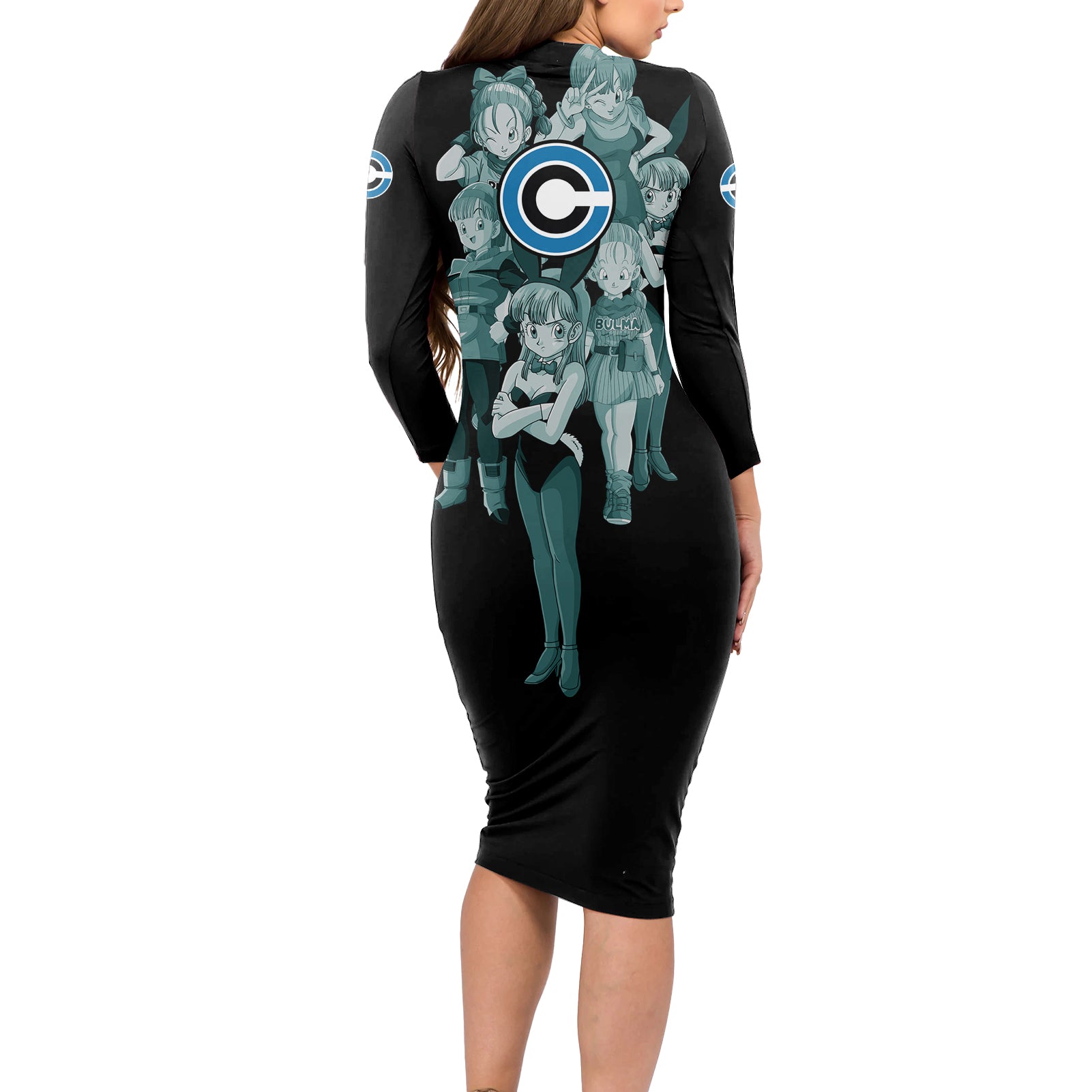Bulma Long Sleeve Bodycon Dress Dragon Ball