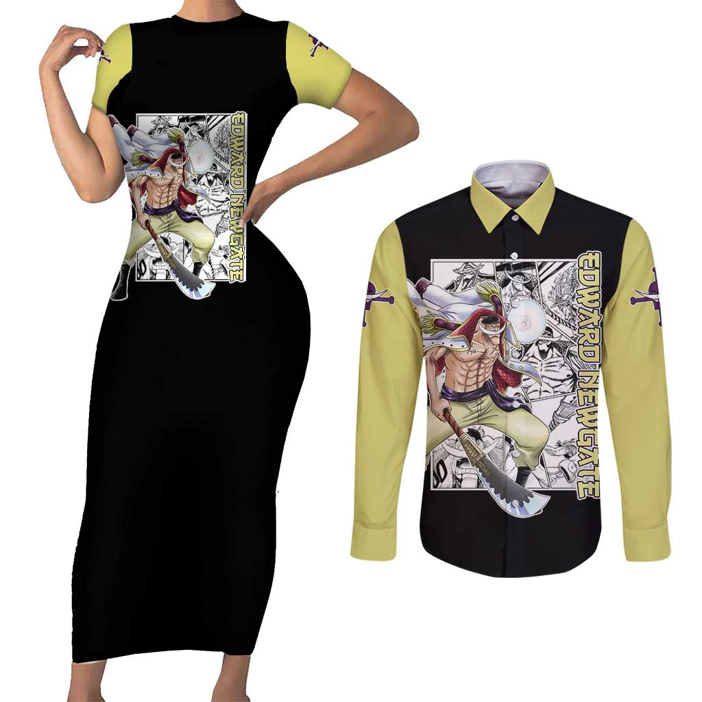 Edward Newgate - One Piece Couples Matching Short Sleeve Bodycon Dress and Long Sleeve Button Shirt Anime Mix Manga Style