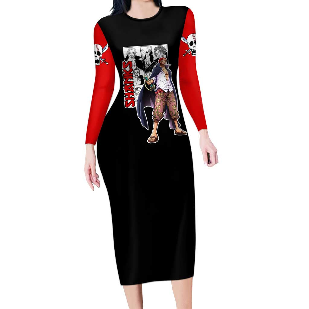 Yonko Shanks - One Piece Long Sleeve Bodycon Dress Anime Mix Manga Style