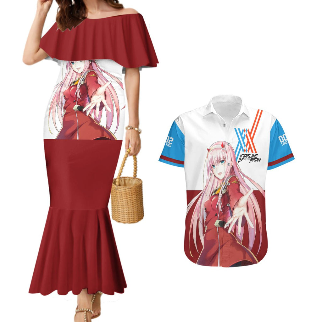 002 Zero Two Strelitzia Couples Matching Mermaid Dress and Hawaiian Shirt Anime Style TS04 - The Mazicc - S - S - Multicolor