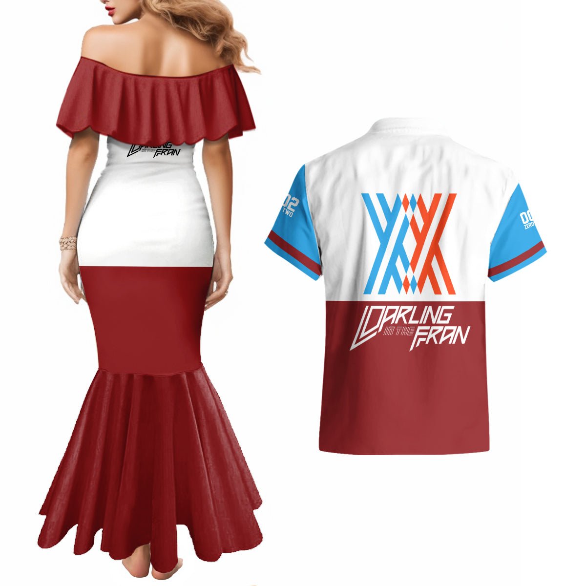 002 Zero Two Strelitzia Couples Matching Mermaid Dress and Hawaiian Shirt Anime Style TS04 - The Mazicc - S - S - Multicolor