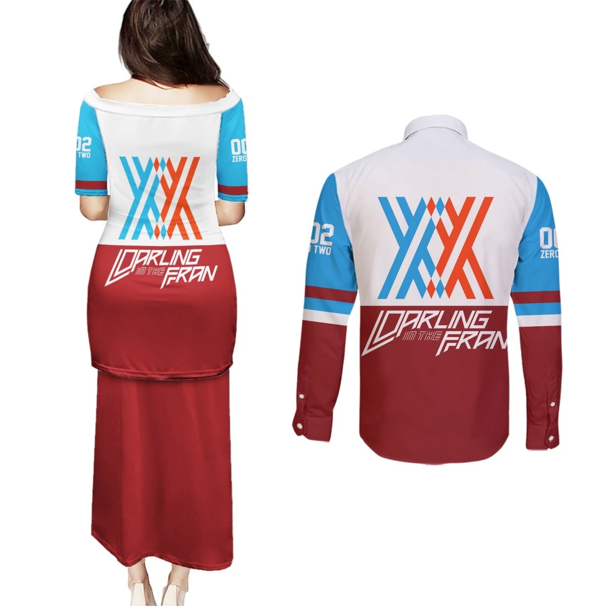 002 Zero Two Strelitzia Couples Matching Puletasi and Long Sleeve Button Shirt Anime Style TS04 - The Mazicc - S - S - Multicolor