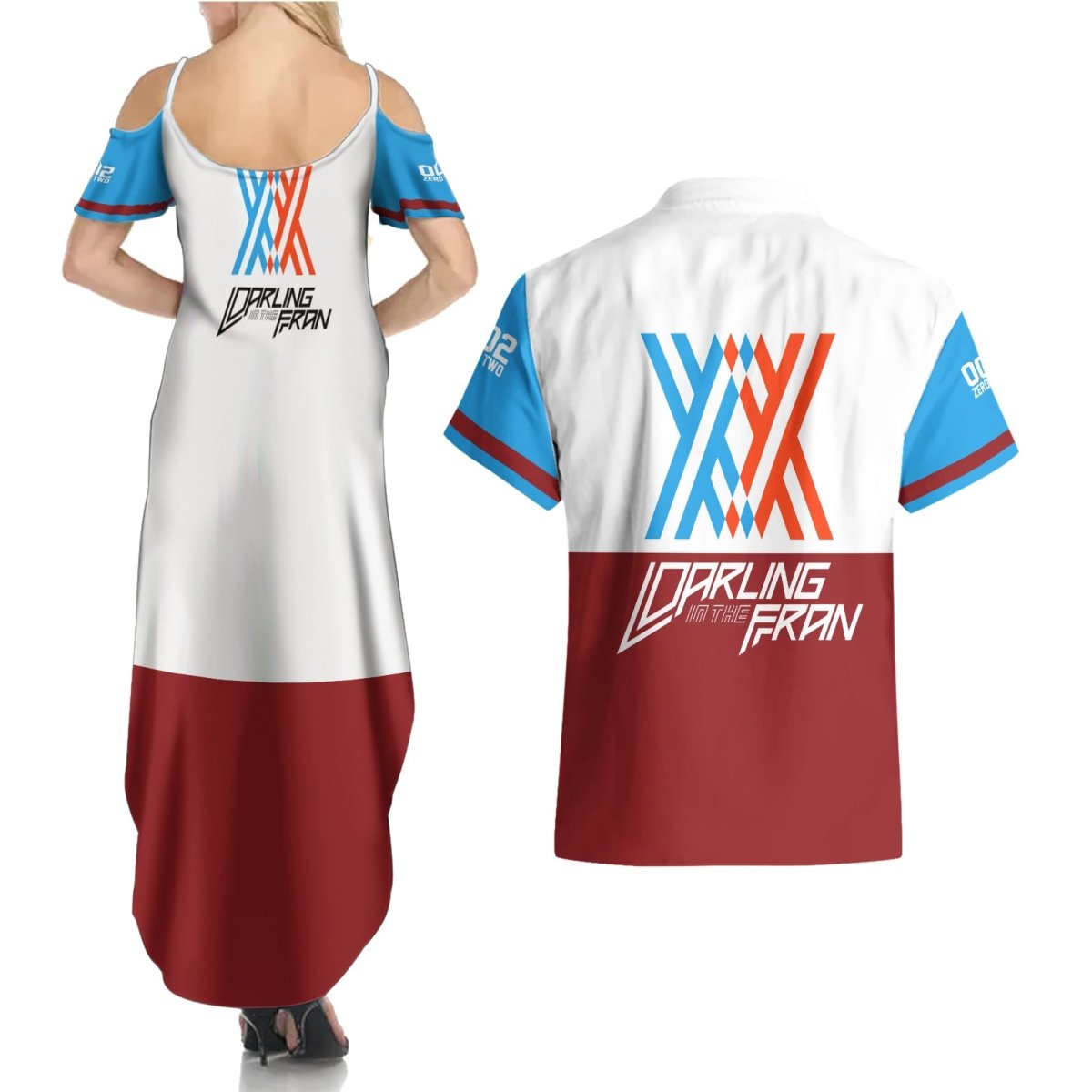 002 Zero Two Strelitzia Couples Matching Summer Maxi Dress and Hawaiian Shirt Anime Style TS04 - The Mazicc - S - S - Multicolor