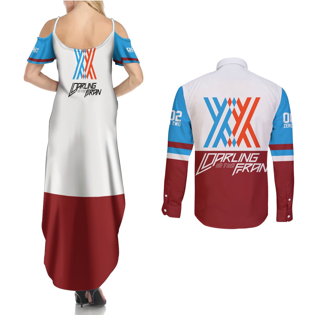 002 Zero Two Strelitzia Couples Matching Summer Maxi Dress and Long Sleeve Button Shirt Anime Style TS04 - The Mazicc - S - S - Multicolor