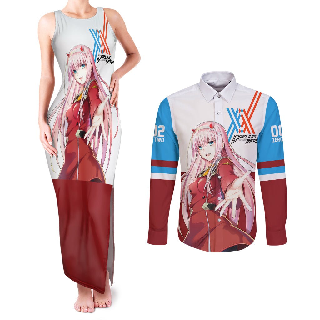 002 Zero Two Strelitzia Couples Matching Tank Maxi Dress and Long Sleeve Button Shirt Anime Style TS04 - The Mazicc - S - S - Multicolor