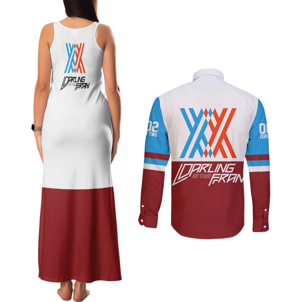 002 Zero Two Strelitzia Couples Matching Tank Maxi Dress and Long Sleeve Button Shirt Anime Style TS04 - The Mazicc - S - S - Multicolor