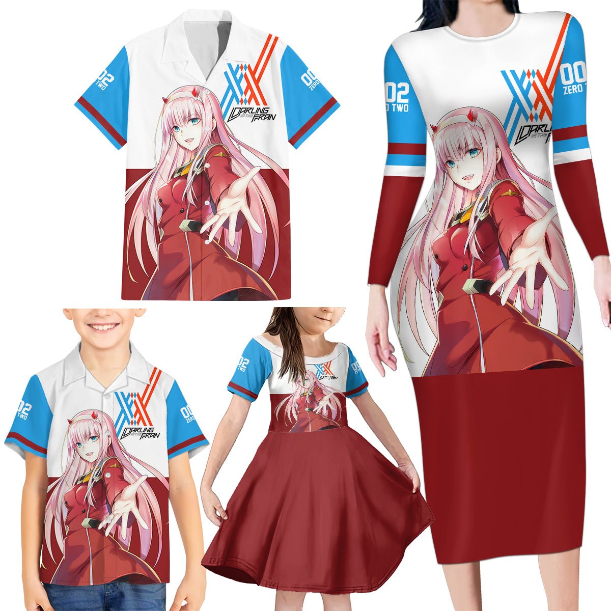 002 Zero Two Strelitzia Family Matching Long Sleeve Bodycon Dress and Hawaiian Shirt Anime Style TS04 - The Mazicc - Dad's Shirt - Short Sleeve - S - Multicolor
