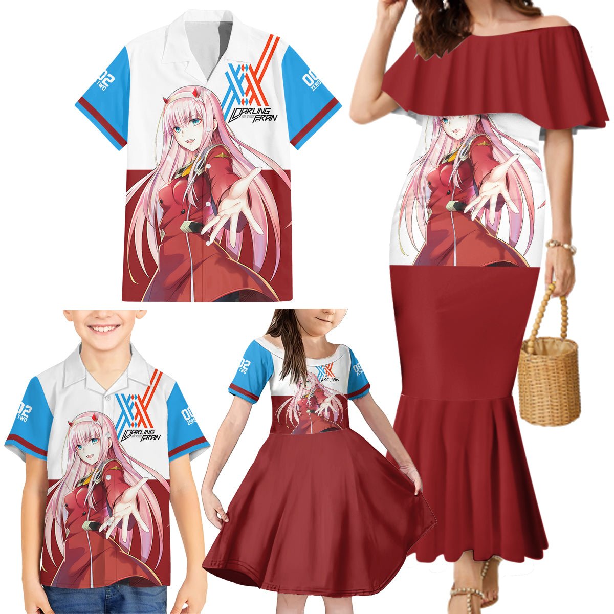 002 Zero Two Strelitzia Family Matching Mermaid Dress and Hawaiian Shirt Anime Style TS04 - The Mazicc - Dad's Shirt - Short Sleeve - S - Multicolor