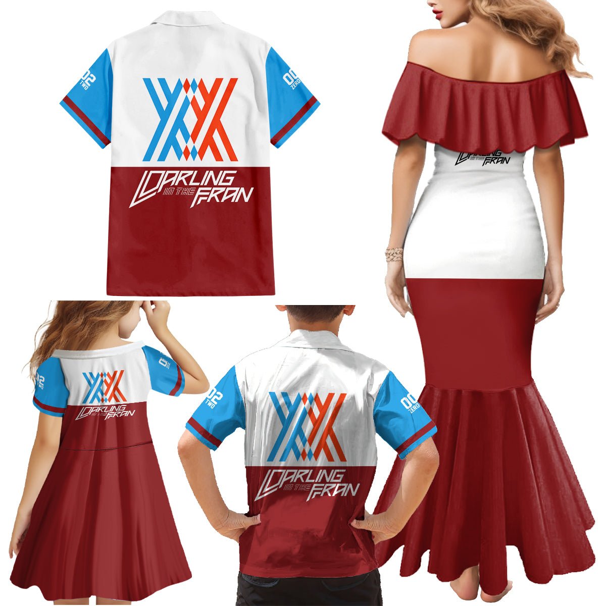 002 Zero Two Strelitzia Family Matching Mermaid Dress and Hawaiian Shirt Anime Style TS04 - The Mazicc - Dad's Shirt - Short Sleeve - S - Multicolor