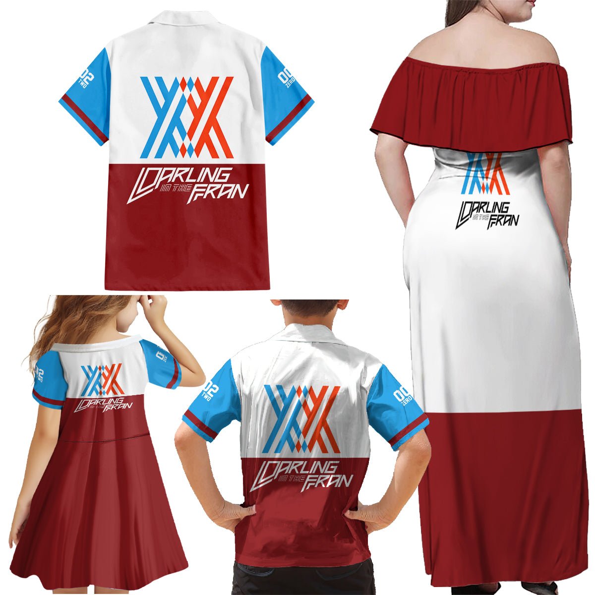 002 Zero Two Strelitzia Family Matching Off Shoulder Maxi Dress and Hawaiian Shirt Anime Style TS04 - The Mazicc - Dad's Shirt - Short Sleeve - S - Multicolor