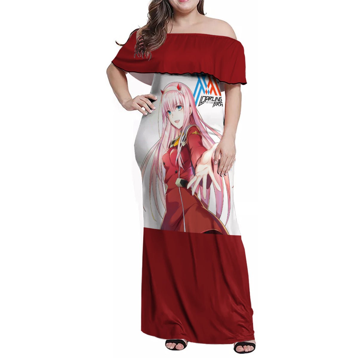 002 Zero Two Strelitzia Family Matching Off Shoulder Maxi Dress and Hawaiian Shirt Anime Style TS04 - The Mazicc - Mom's Dress - S - Multicolor