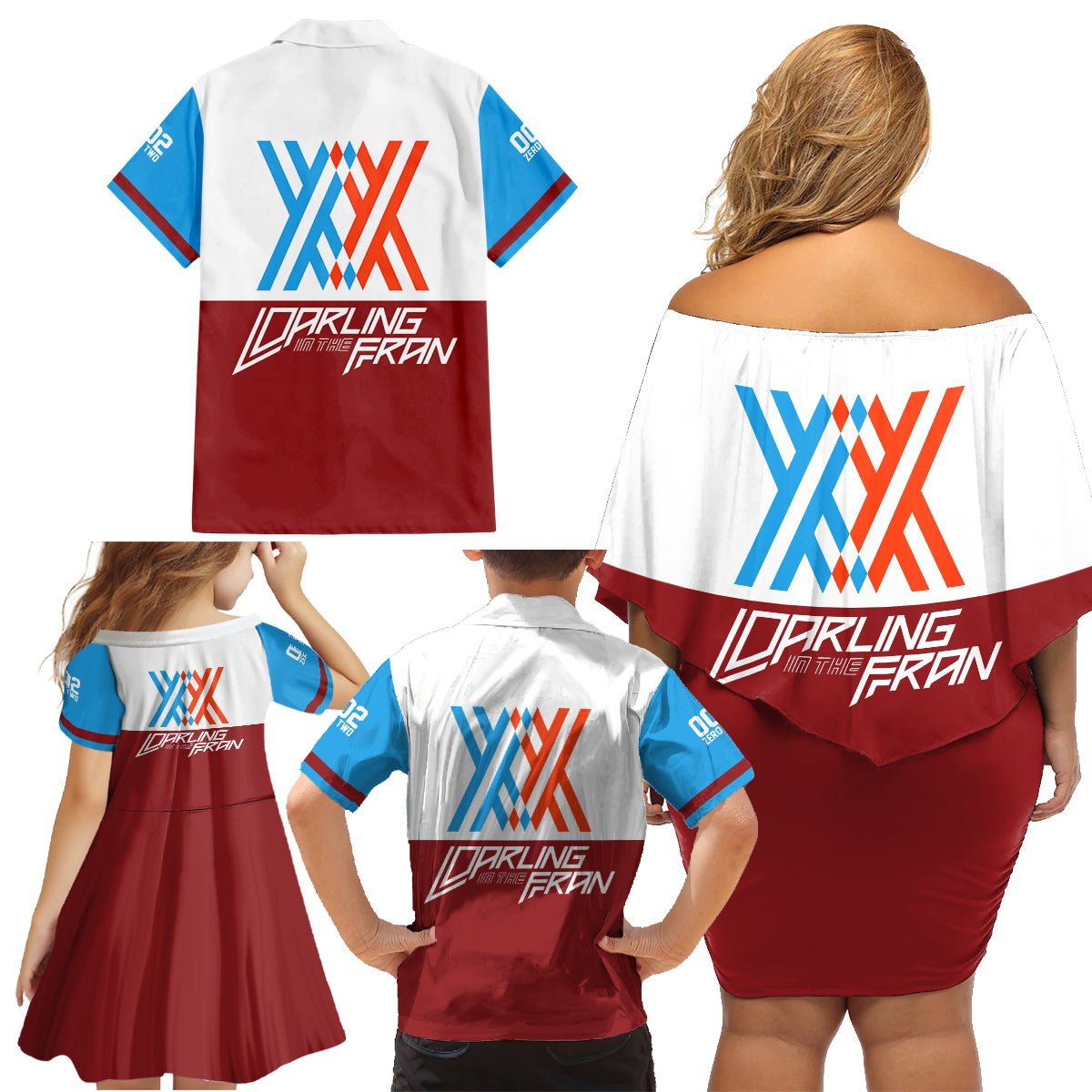 002 Zero Two Strelitzia Family Matching Off Shoulder Short Dress and Hawaiian Shirt Anime Style TS04 - The Mazicc - Dad's Shirt - Short Sleeve - S - Multicolor