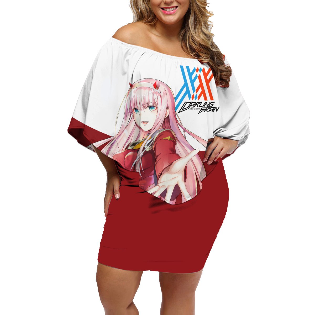 002 Zero Two Strelitzia Family Matching Off Shoulder Short Dress and Hawaiian Shirt Anime Style TS04 - The Mazicc - Mom's Dress - S - Multicolor