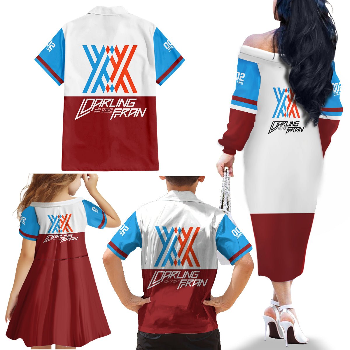 002 Zero Two Strelitzia Family Matching Off The Shoulder Long Sleeve Dress and Hawaiian Shirt Anime Style TS04 - The Mazicc - Dad's Shirt - Short Sleeve - S - Multicolor