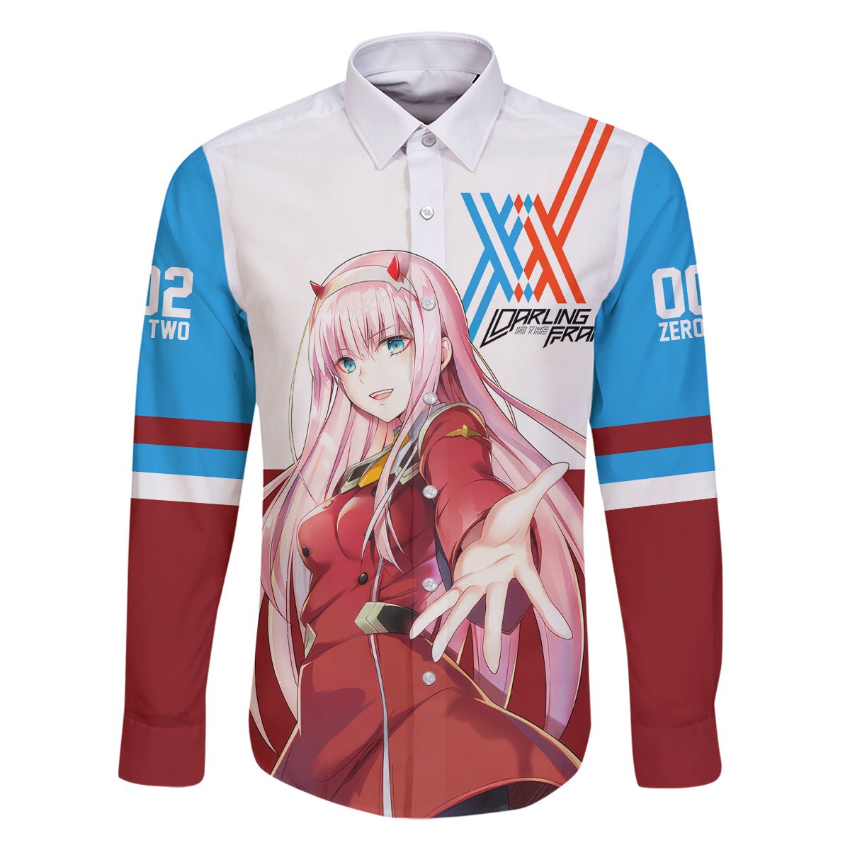 002 Zero Two Strelitzia Family Matching Off The Shoulder Long Sleeve Dress and Hawaiian Shirt Anime Style TS04 - The Mazicc - Dad's Shirt - Long Sleeve - S - Multicolor