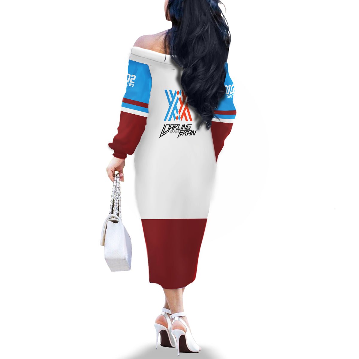 002 Zero Two Strelitzia Family Matching Off The Shoulder Long Sleeve Dress and Hawaiian Shirt Anime Style TS04 - The Mazicc - Mom's Dress - S - Multicolor