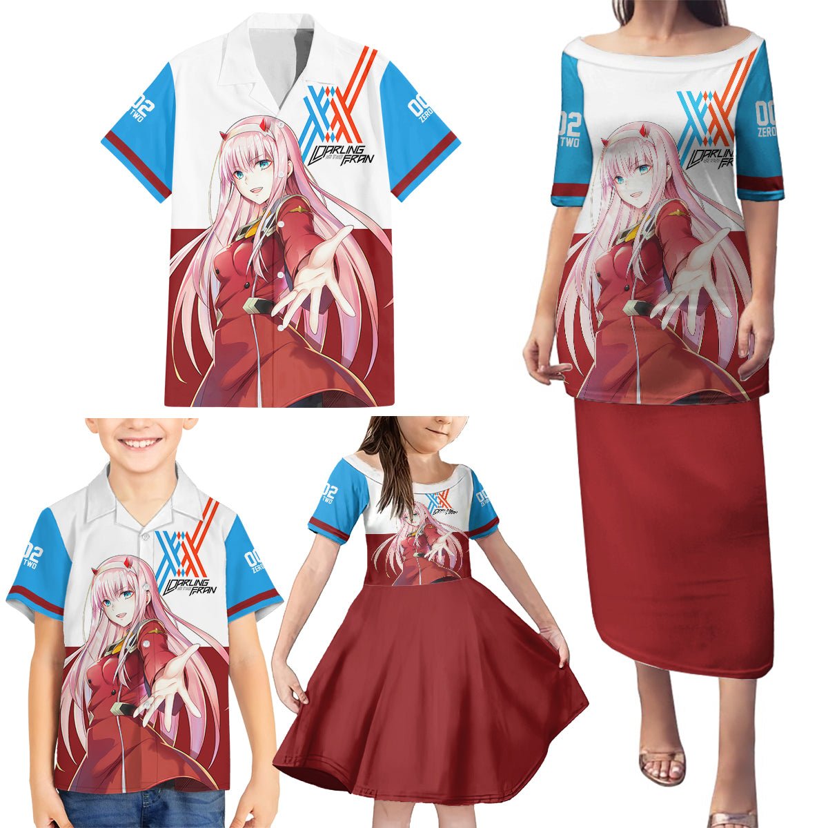 002 Zero Two Strelitzia Family Matching Puletasi and Hawaiian Shirt Anime Style TS04 - The Mazicc - Dad's Shirt - Short Sleeve - S - Multicolor