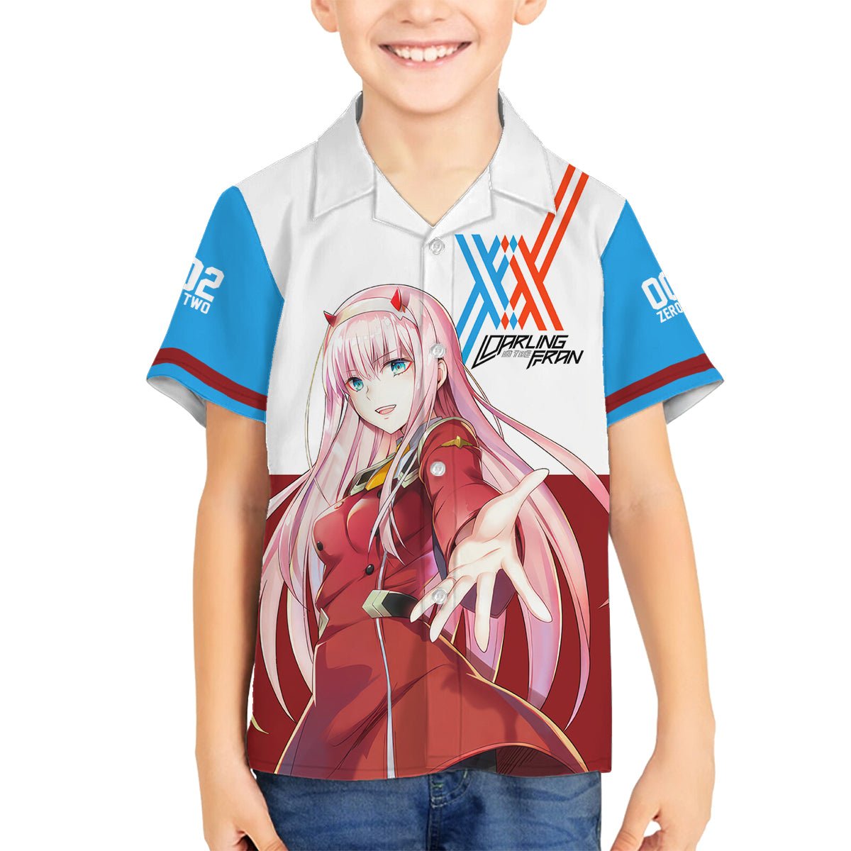 002 Zero Two Strelitzia Family Matching Puletasi and Hawaiian Shirt Anime Style TS04 - The Mazicc - Son's Shirt - 2 - Multicolor