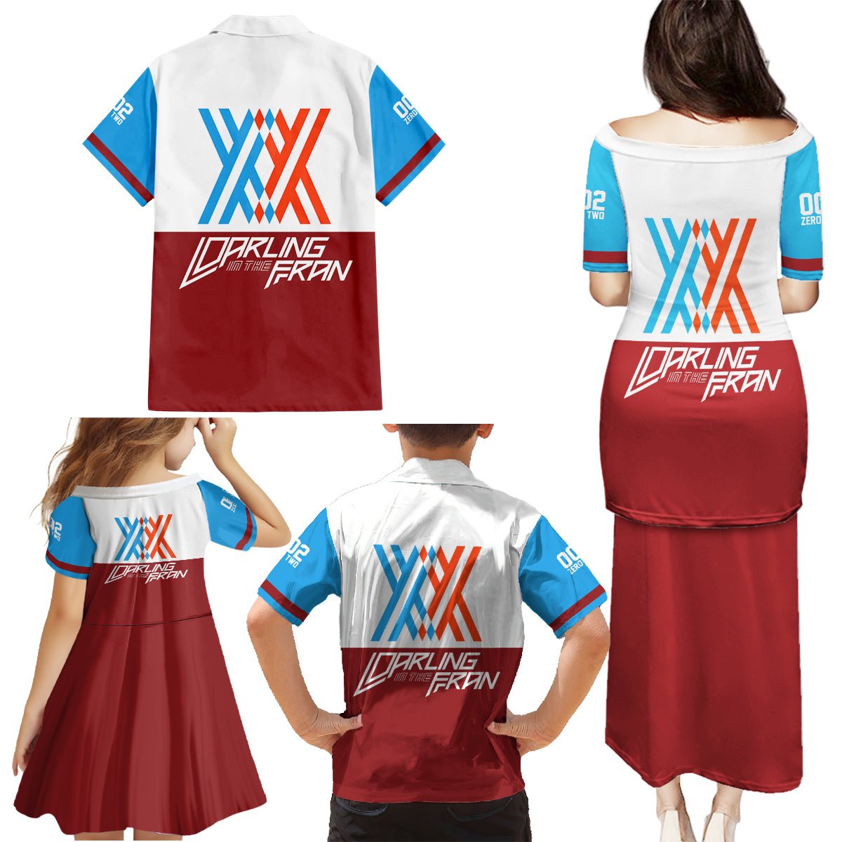 002 Zero Two Strelitzia Family Matching Puletasi and Hawaiian Shirt Anime Style TS04 - The Mazicc - Dad's Shirt - Short Sleeve - S - Multicolor
