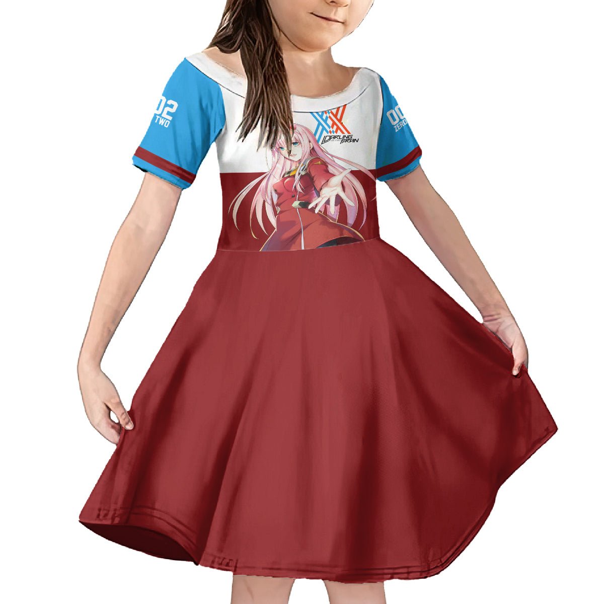 002 Zero Two Strelitzia Family Matching Puletasi and Hawaiian Shirt Anime Style TS04 - The Mazicc - Daughter's Dress - 4 - Multicolor