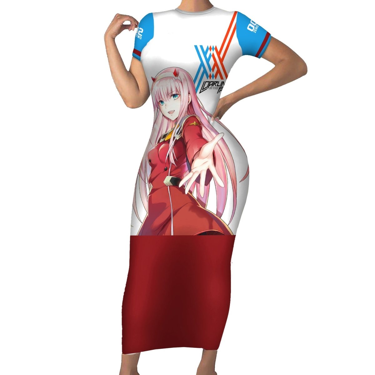 002 Zero Two Strelitzia Family Matching Short Sleeve Bodycon Dress and Hawaiian Shirt Anime Style TS04 - The Mazicc - Mom's Dress - S - Multicolor
