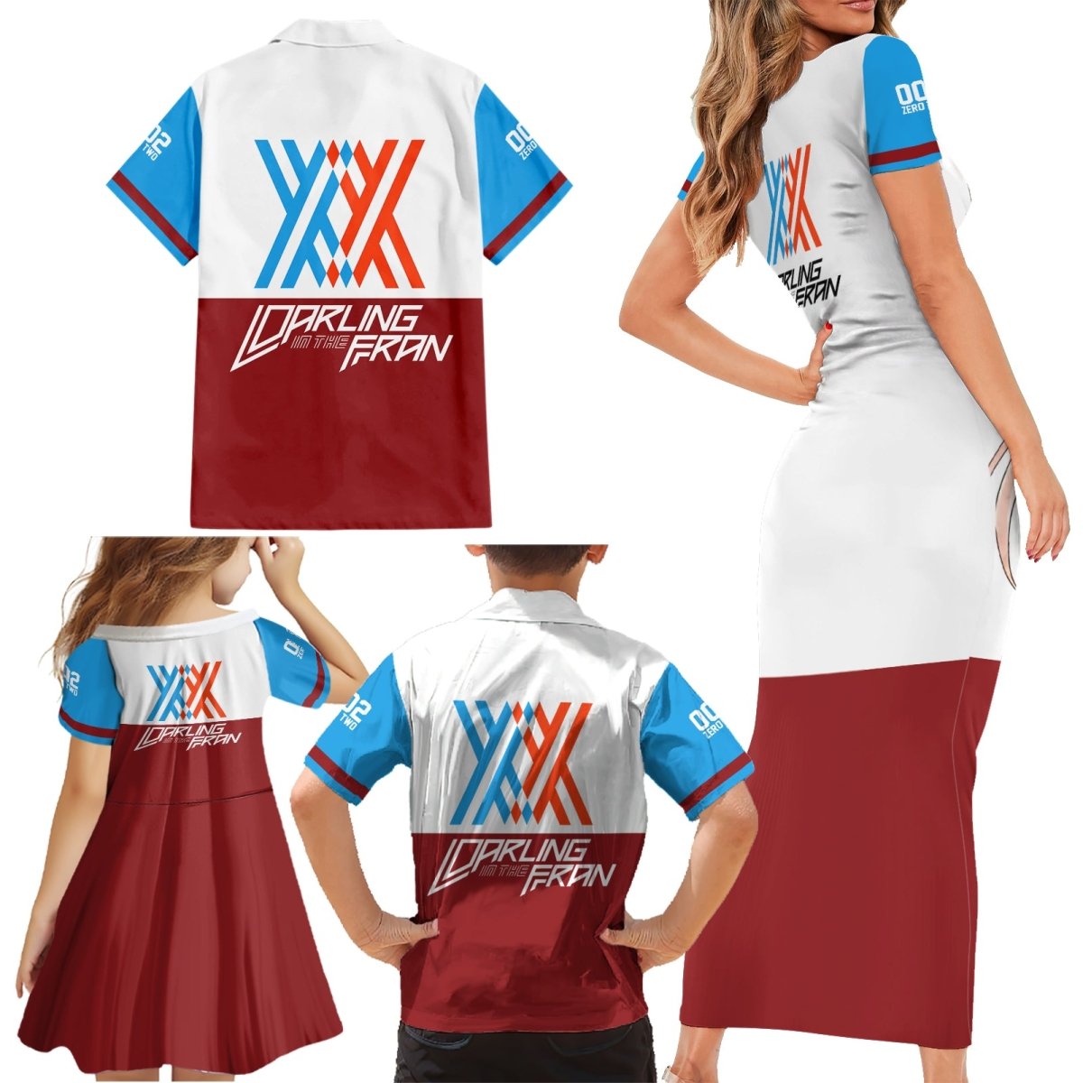 002 Zero Two Strelitzia Family Matching Short Sleeve Bodycon Dress and Hawaiian Shirt Anime Style TS04 - The Mazicc - Dad's Shirt - Short Sleeve - S - Multicolor