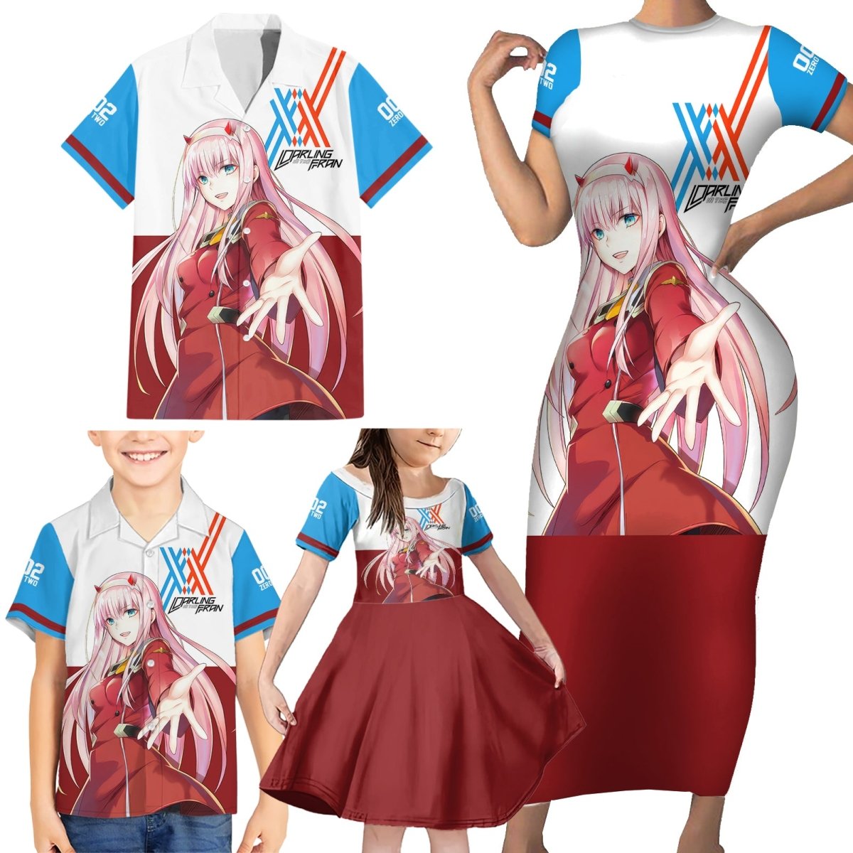 002 Zero Two Strelitzia Family Matching Short Sleeve Bodycon Dress and Hawaiian Shirt Anime Style TS04 - The Mazicc - Dad's Shirt - Short Sleeve - S - Multicolor