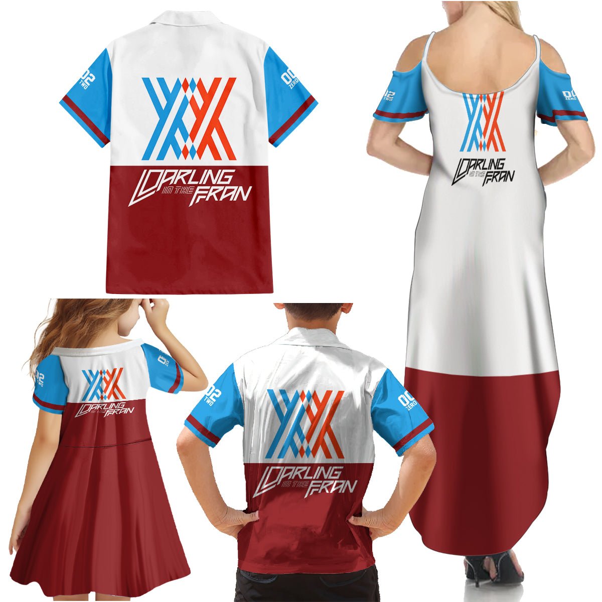 002 Zero Two Strelitzia Family Matching Summer Maxi Dress and Hawaiian Shirt Anime Style TS04 - The Mazicc - Dad's Shirt - Short Sleeve - S - Multicolor