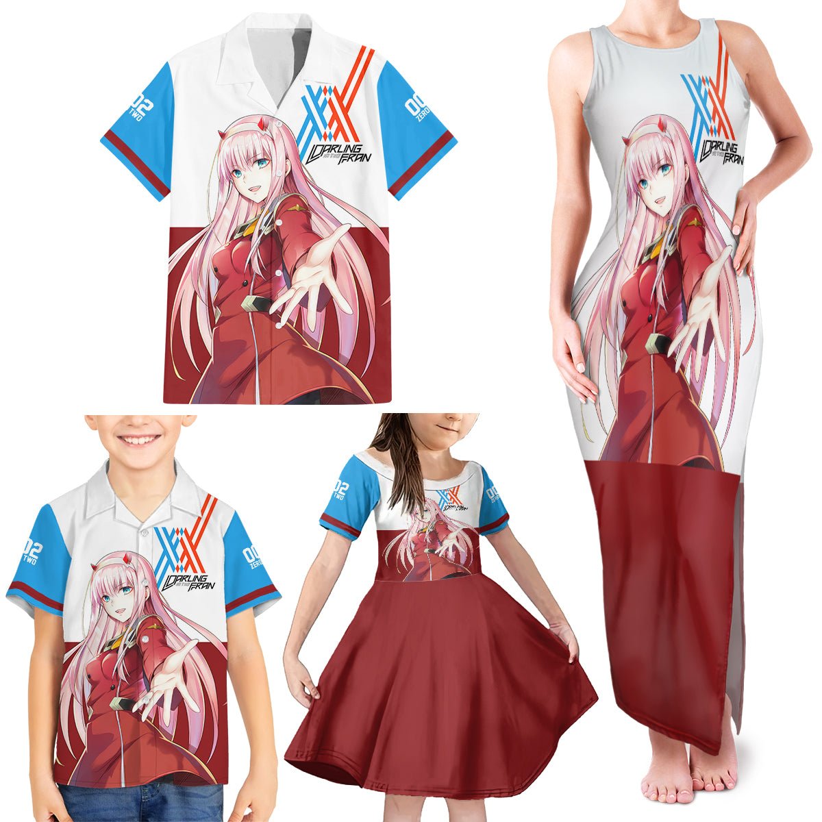 002 Zero Two Strelitzia Family Matching Tank Maxi Dress and Hawaiian Shirt Anime Style TS04 - The Mazicc - Dad's Shirt - Short Sleeve - S - Multicolor