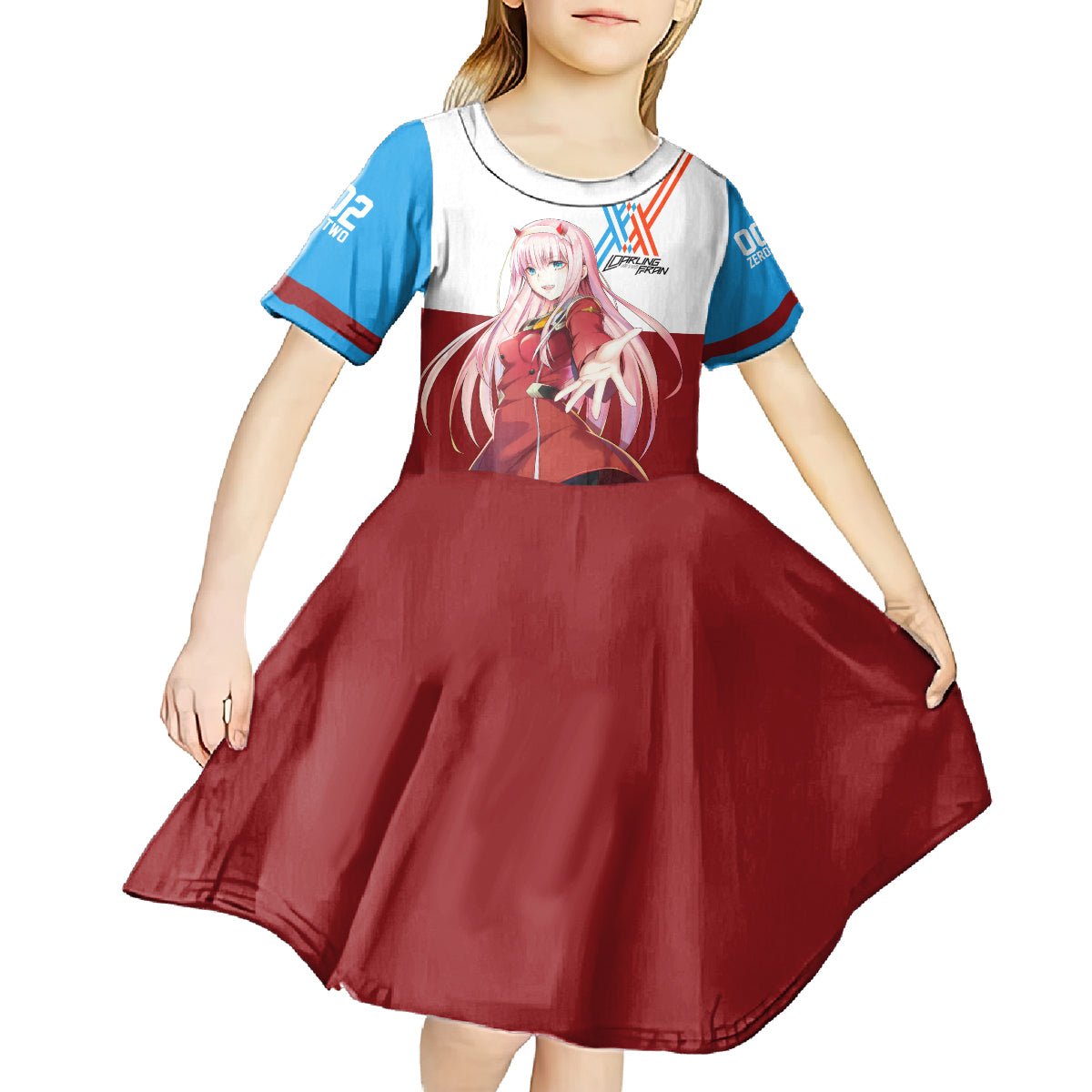 002 Zero Two Strelitzia Kid Short Sleeve Dress Anime Style TS04 - The Mazicc - KID - 4 - Multicolor
