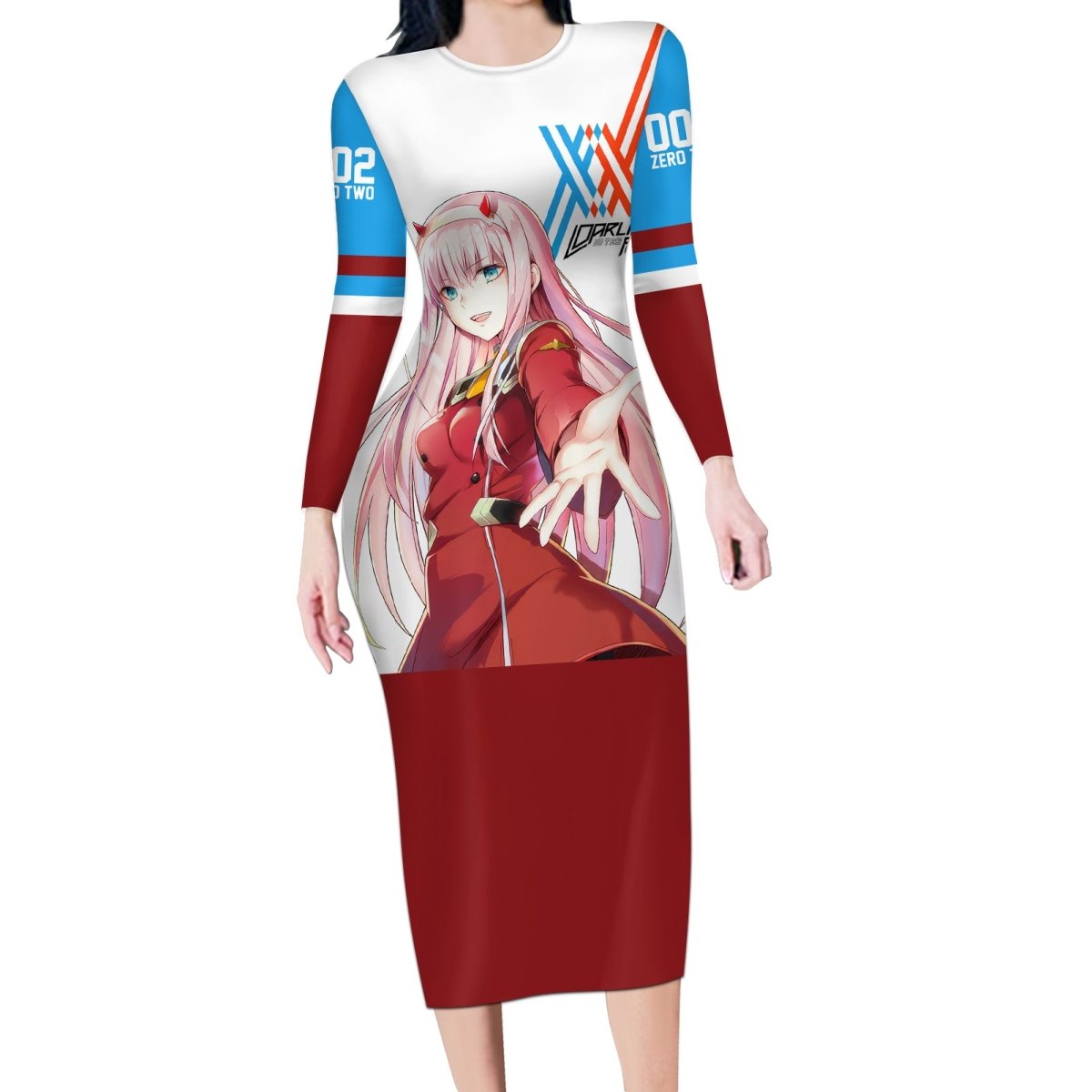 002 Zero Two Strelitzia Long Sleeve Bodycon Dress Anime Style TS04 - The Mazicc - Long Dress - S - Multicolor