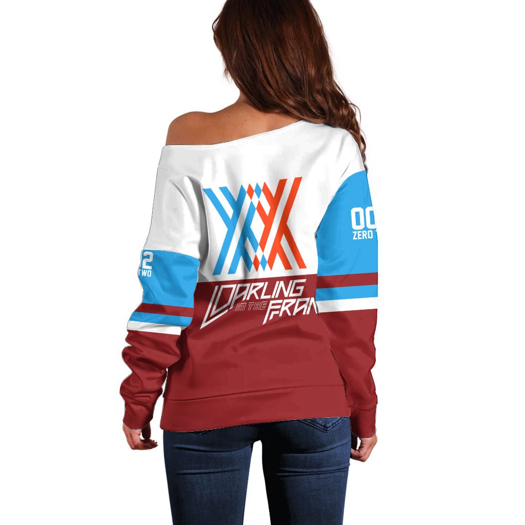 002 Zero Two Strelitzia Off Shoulder Sweater Anime Style TS04 - The Mazicc - Women - 2XS - Multicolor