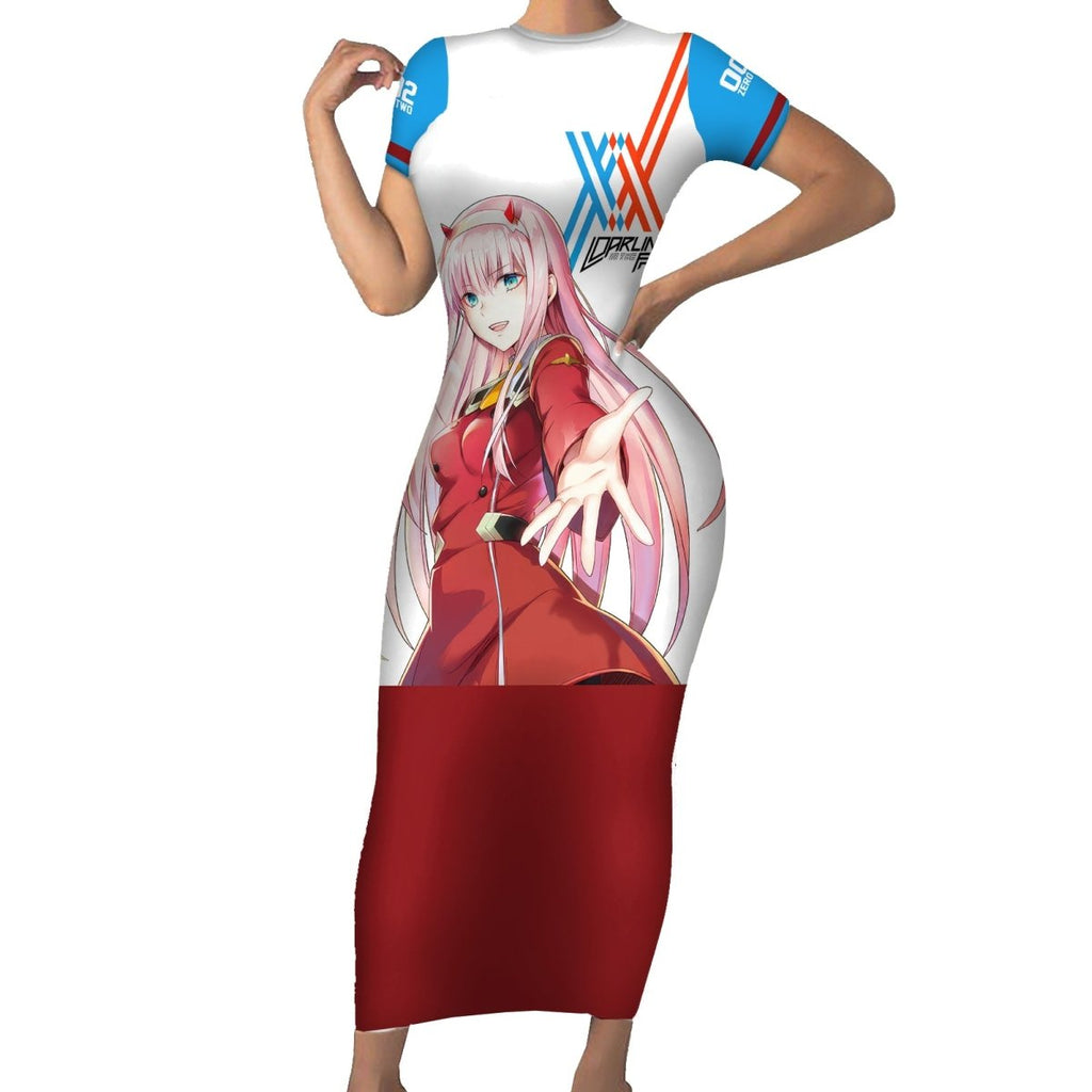 002 Zero Two Strelitzia Short Sleeve Bodycon Dress Anime Style TS04 - The Mazicc - Long Dress - S - Multicolor