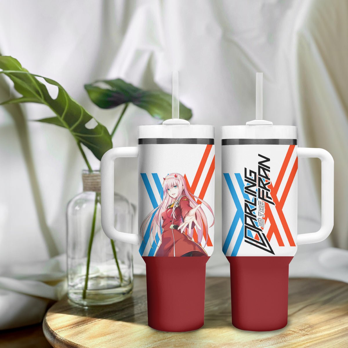 002 Zero Two Strelitzia Tumbler With Handle Anime Style TS04 - The Mazicc - One Size: 40 oz - Multicolor -