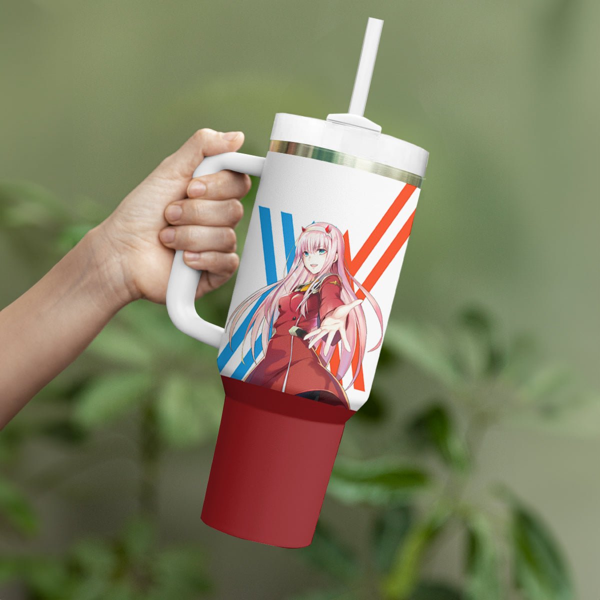 002 Zero Two Strelitzia Tumbler With Handle Anime Style TS04 - The Mazicc - One Size: 40 oz - Multicolor -