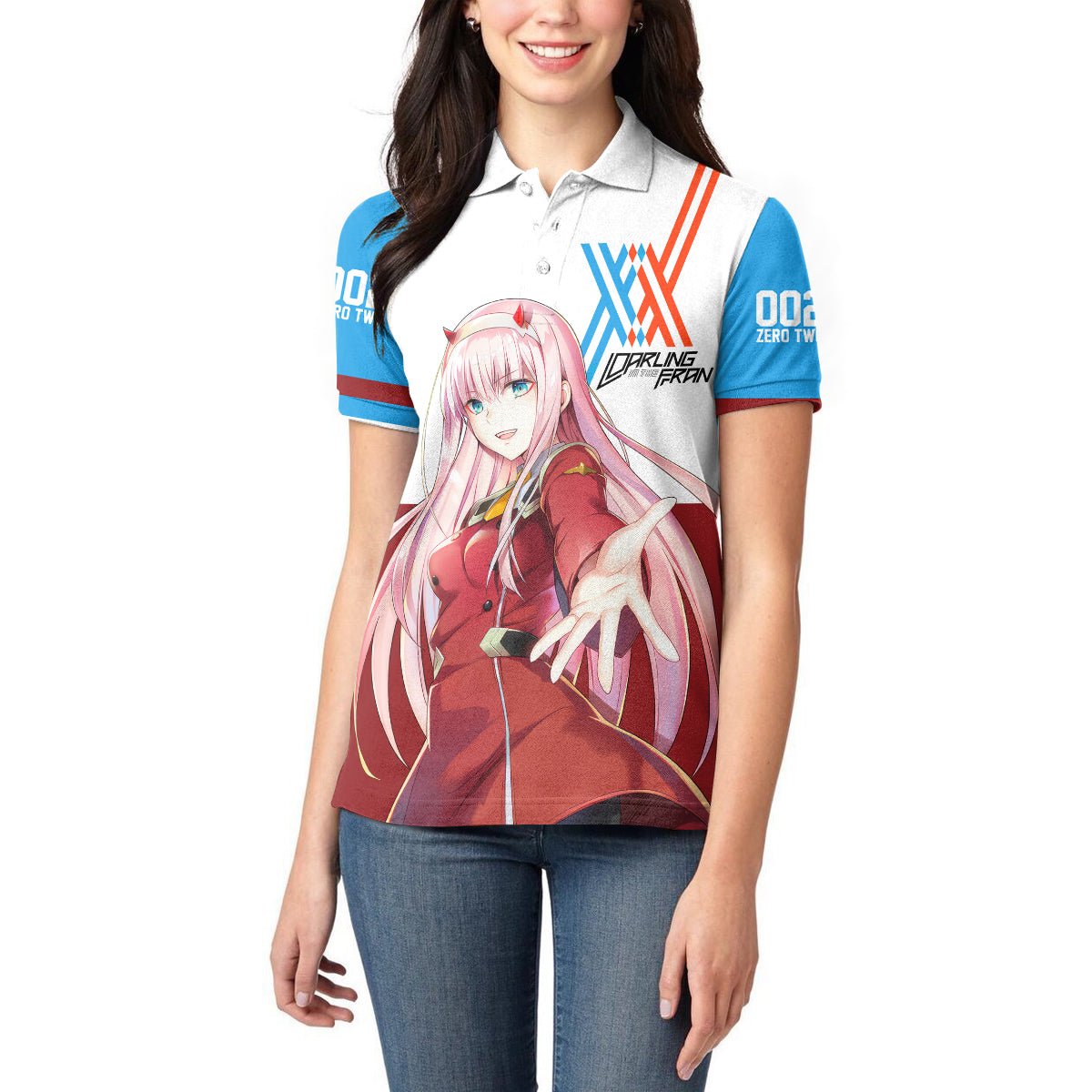 002 Zero Two Strelitzia Women Polo Shirt Anime Style TS04 - The Mazicc - Female - S - Multicolor