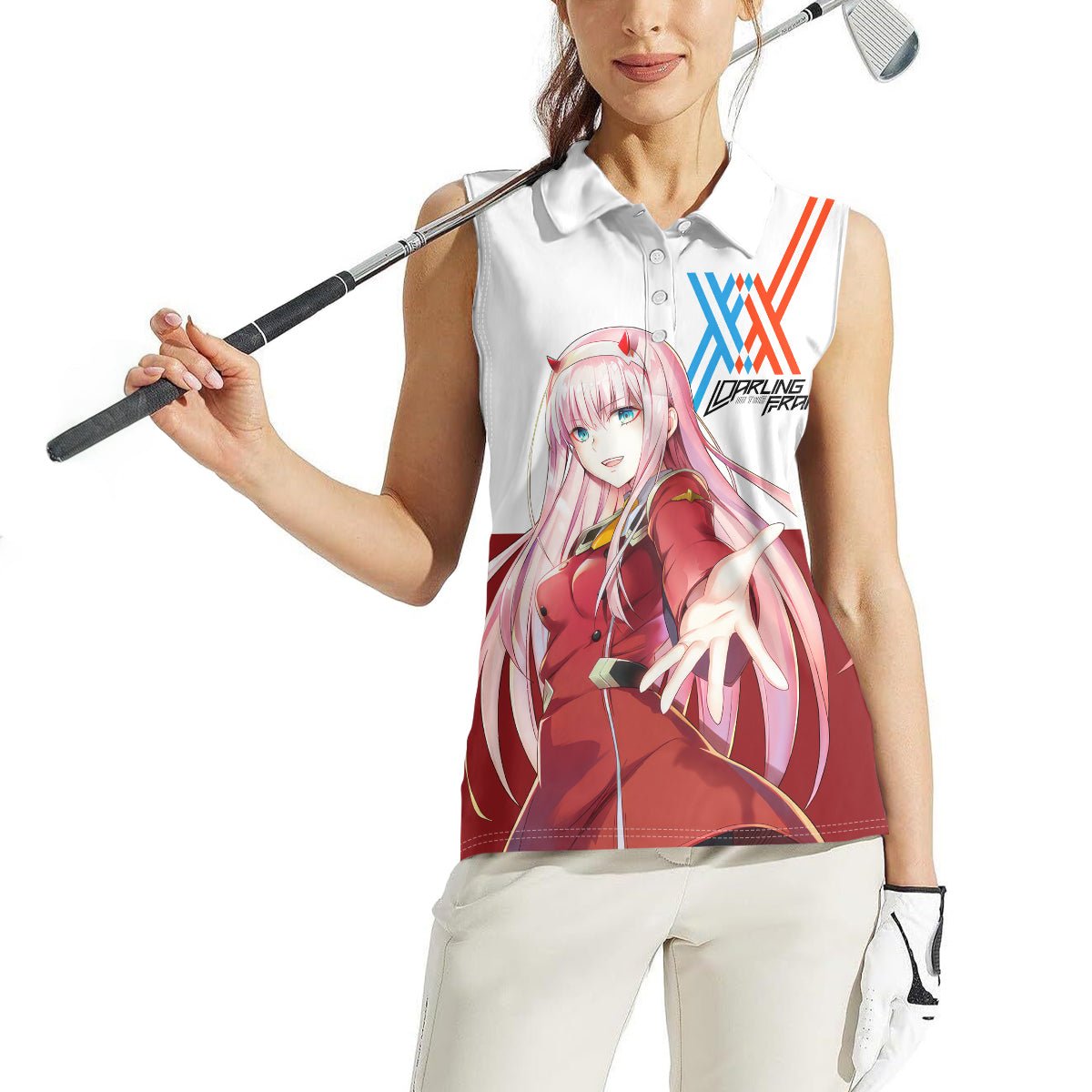 002 Zero Two Strelitzia Women Sleeveless Polo Shirt Anime Style TS04 - The Mazicc - Female - XS - Multicolor