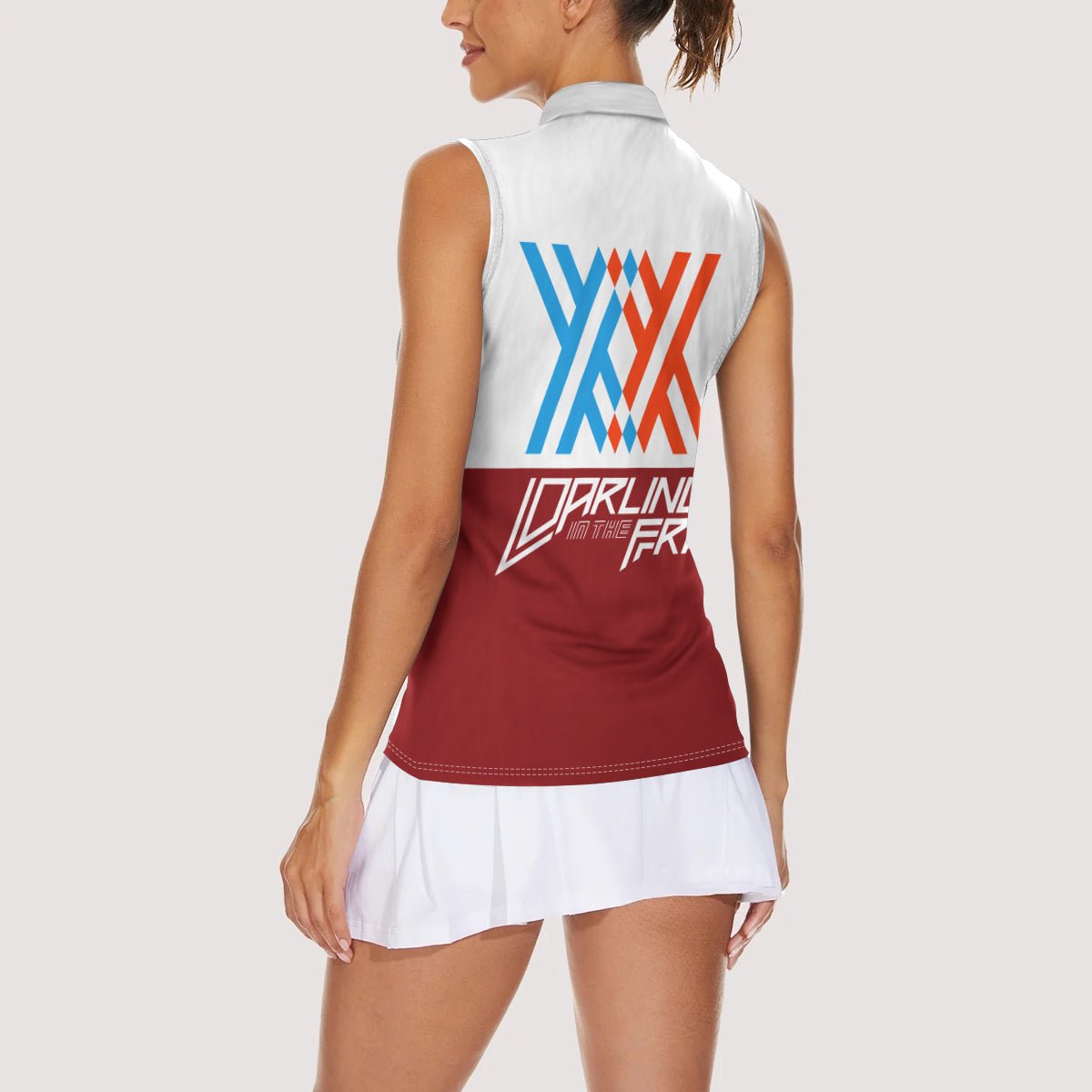 002 Zero Two Strelitzia Women Sleeveless Polo Shirt Anime Style TS04 - The Mazicc - Female - XS - Multicolor