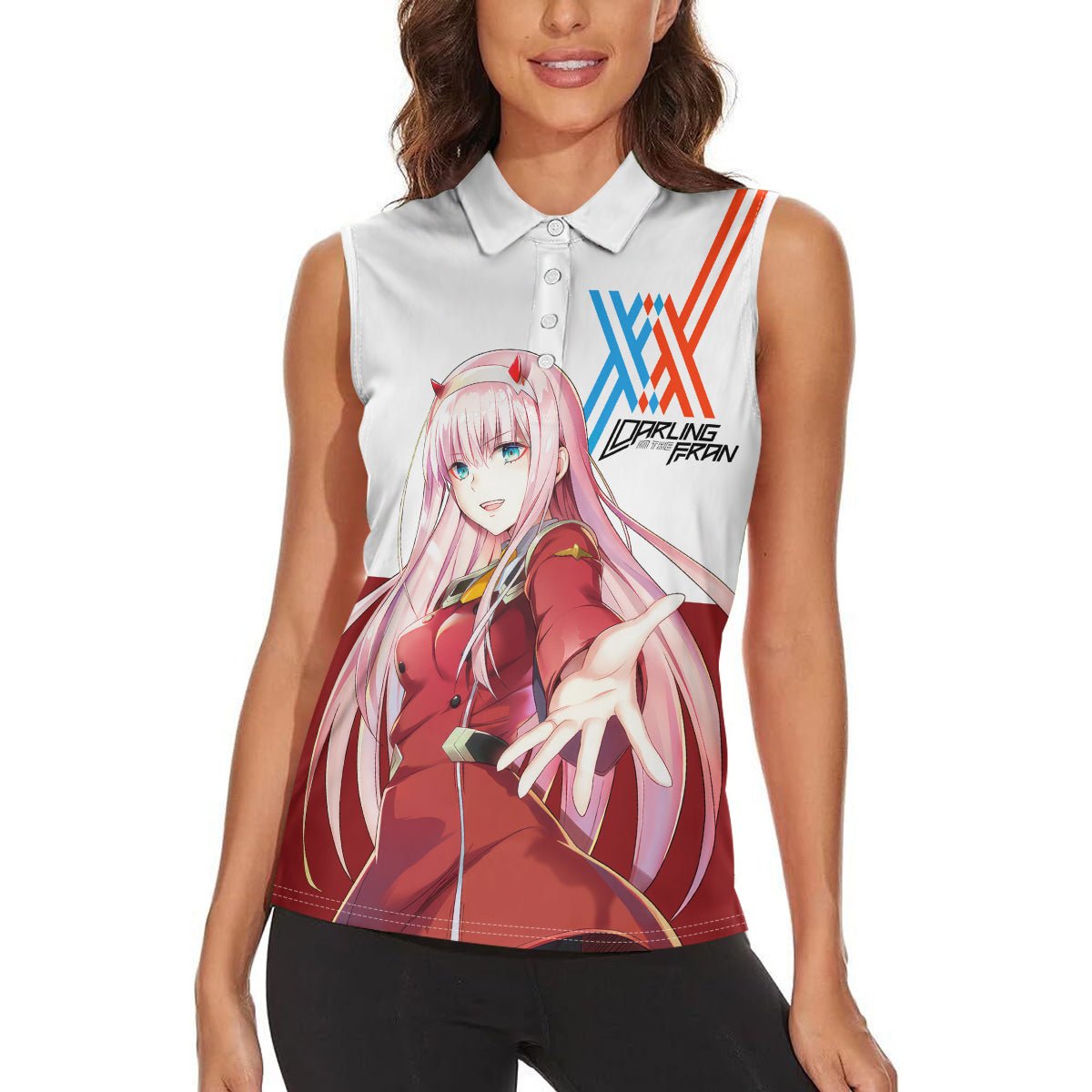 002 Zero Two Strelitzia Women Sleeveless Polo Shirt Anime Style TS04 - The Mazicc - Female - XS - Multicolor