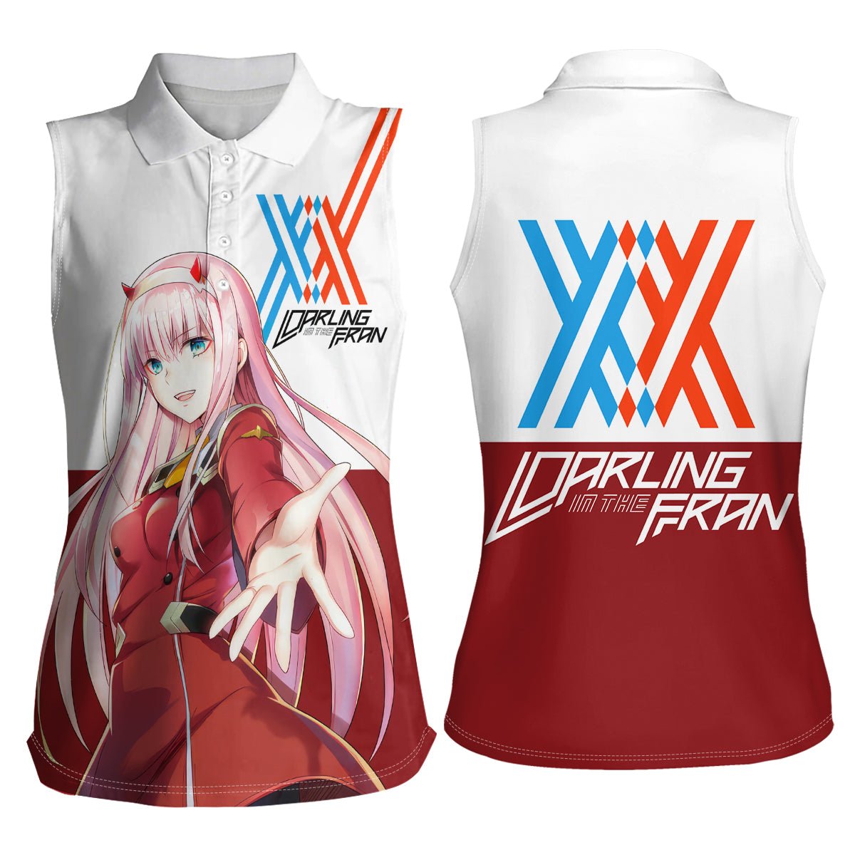 002 Zero Two Strelitzia Women Sleeveless Polo Shirt Anime Style TS04 - The Mazicc - Female - XS - Multicolor