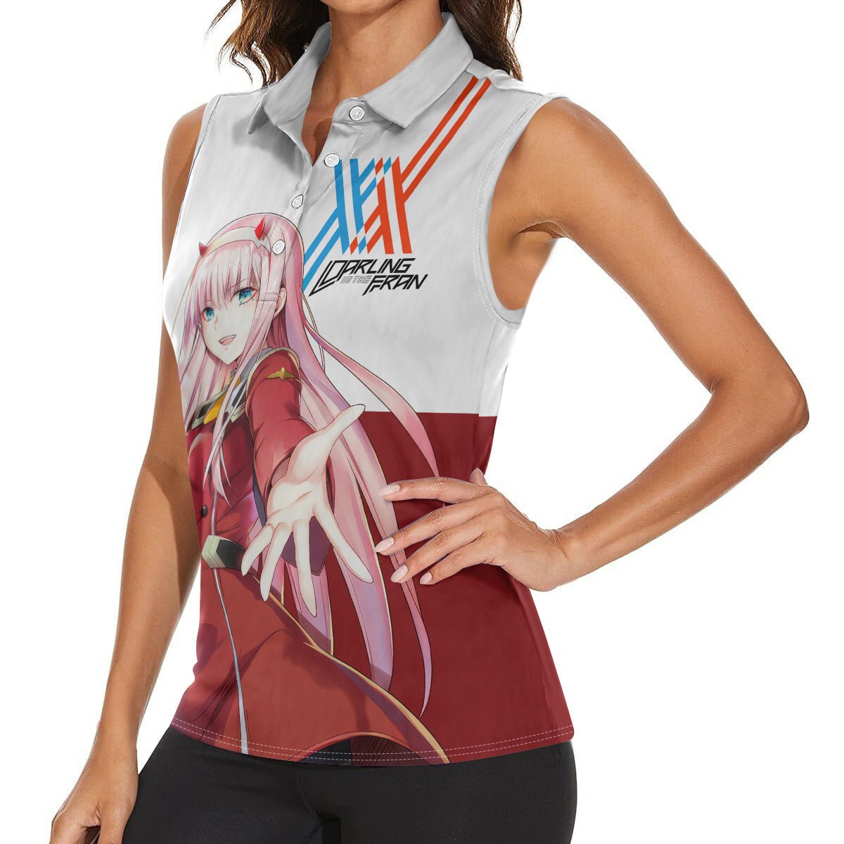 002 Zero Two Strelitzia Women Sleeveless Polo Shirt Anime Style TS04 - The Mazicc - Female - XS - Multicolor