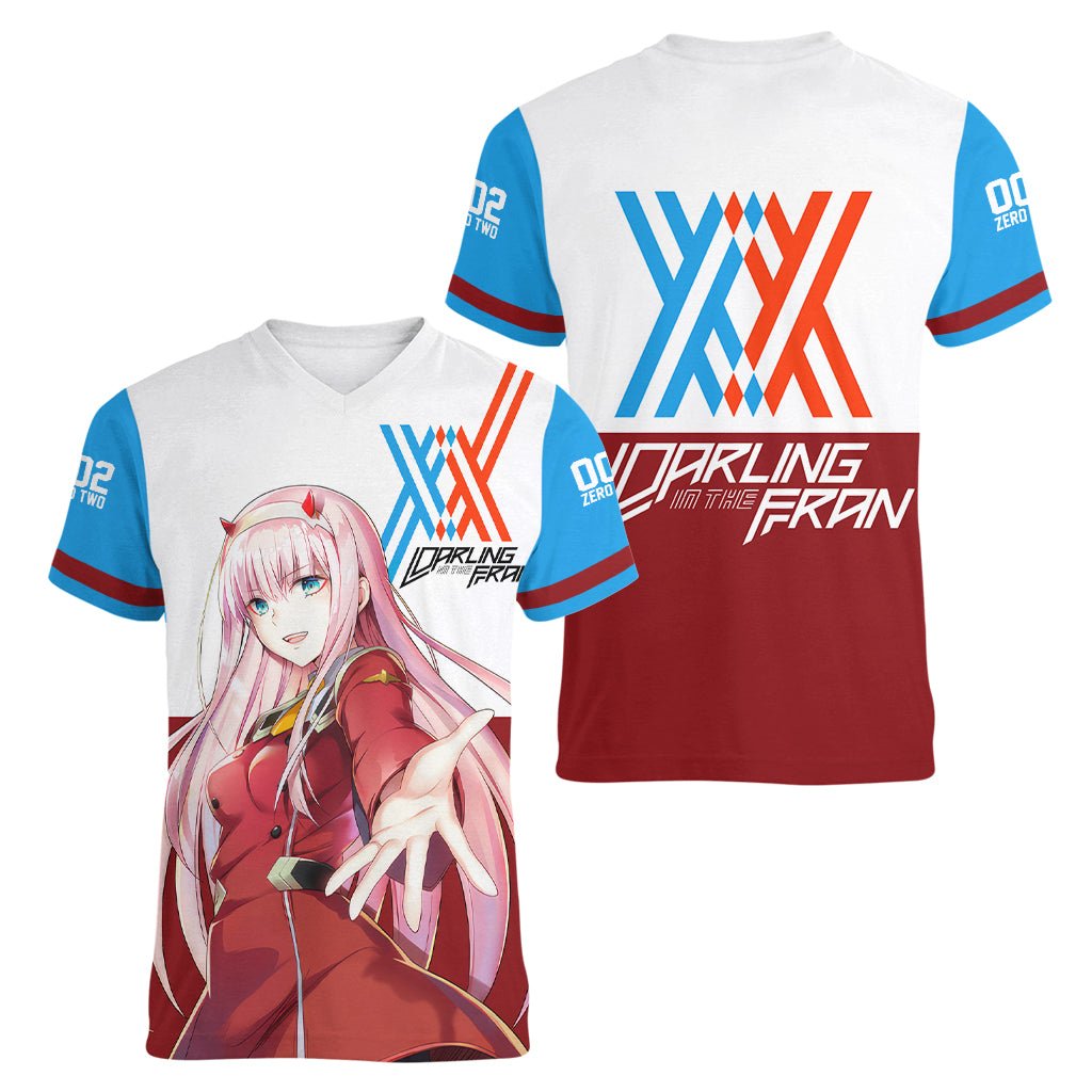 002 Zero Two Strelitzia Women V-Neck T-Shirt Anime Style TS04 - The Mazicc - Female - S - Multicolor