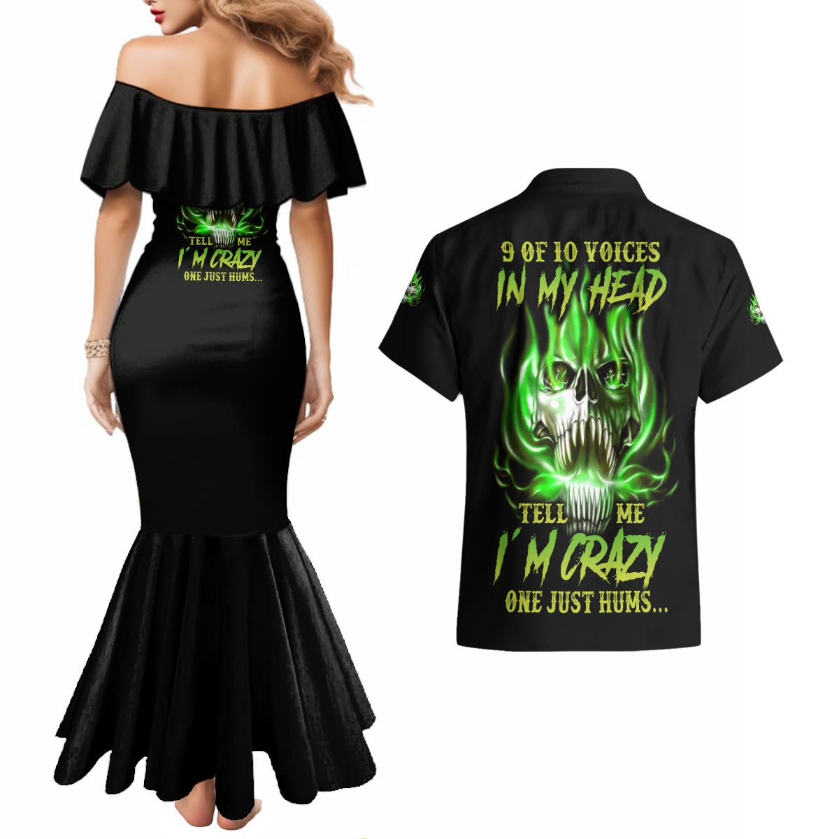 9 Of 10 Voices In My Head Fire Skull Couples Matching Mermaid Dress and Hawaiian Shirt TS04 - The Mazicc - S - S - Multicolor