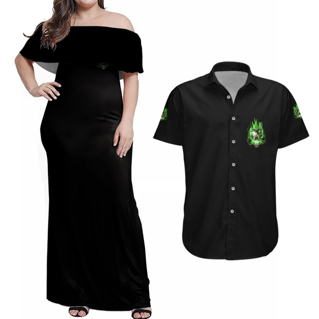 9 Of 10 Voices In My Head Fire Skull Couples Matching Off Shoulder Maxi Dress and Hawaiian Shirt TS04 - The Mazicc - S - S - Multicolor