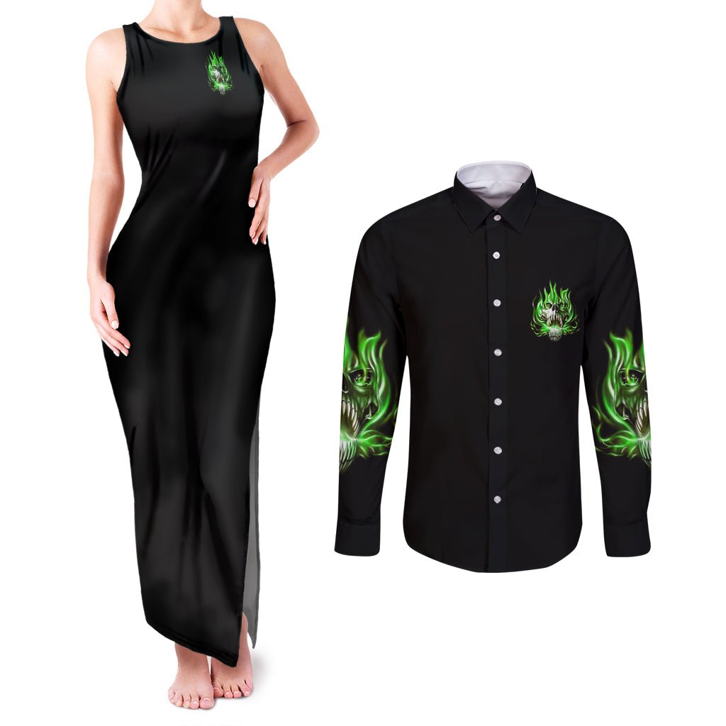 9 Of 10 Voices In My Head Fire Skull Couples Matching Tank Maxi Dress and Long Sleeve Button Shirt TS04 - The Mazicc - S - S - Multicolor