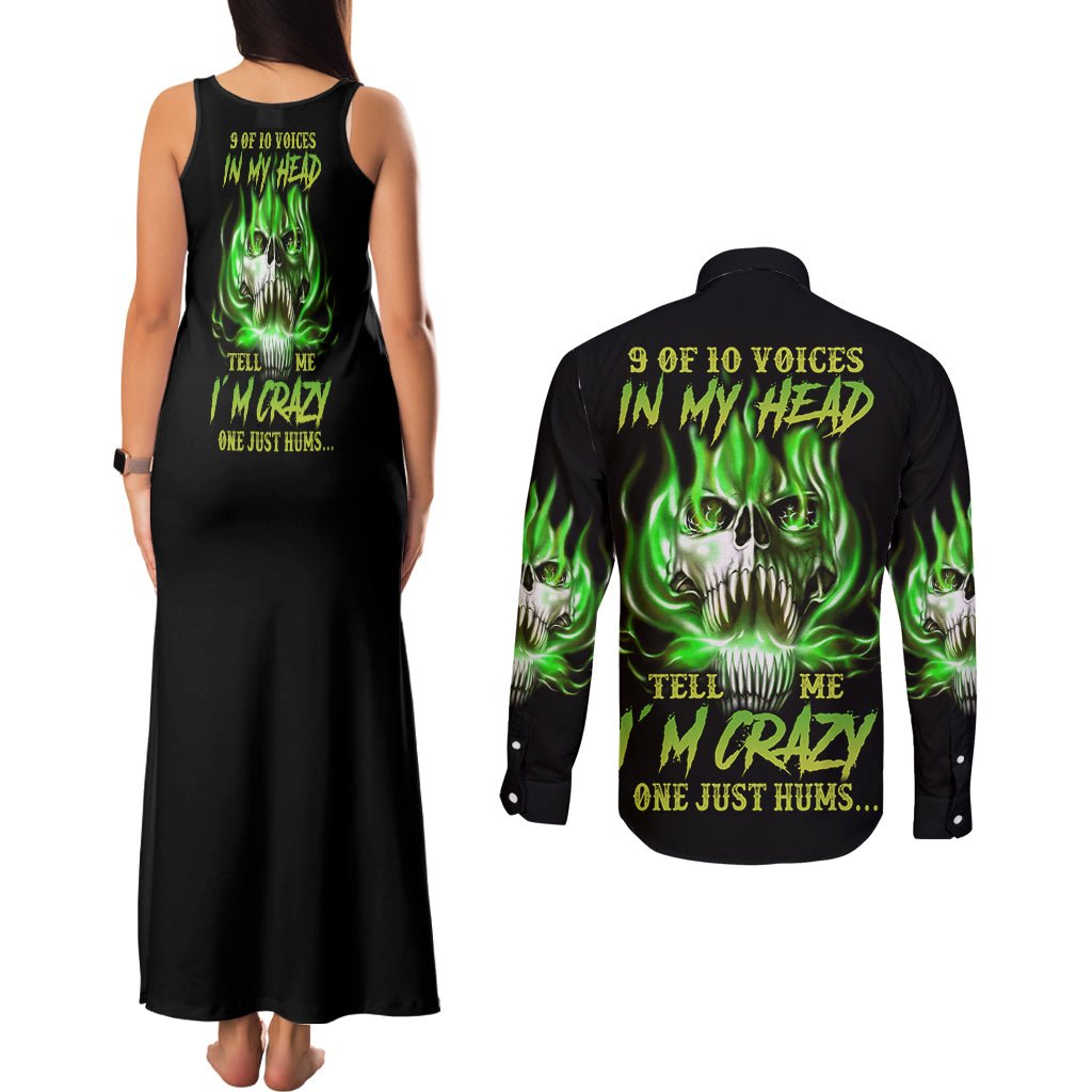 9 Of 10 Voices In My Head Fire Skull Couples Matching Tank Maxi Dress and Long Sleeve Button Shirt TS04 - The Mazicc - S - S - Multicolor