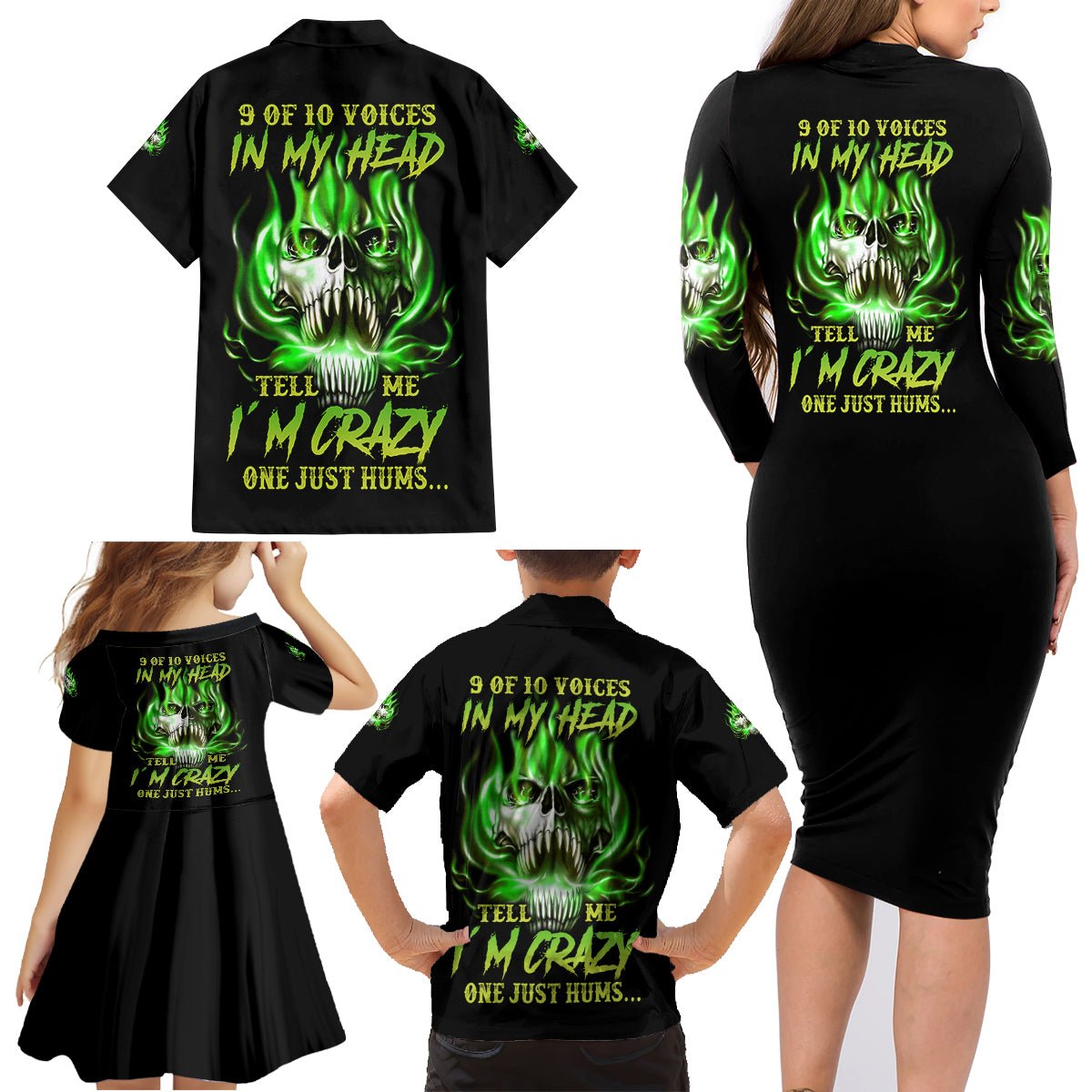 9 Of 10 Voices In My Head Fire Skull Family Matching Long Sleeve Bodycon Dress and Hawaiian Shirt TS04 - The Mazicc - Dad's Shirt - Short Sleeve - S - Multicolor