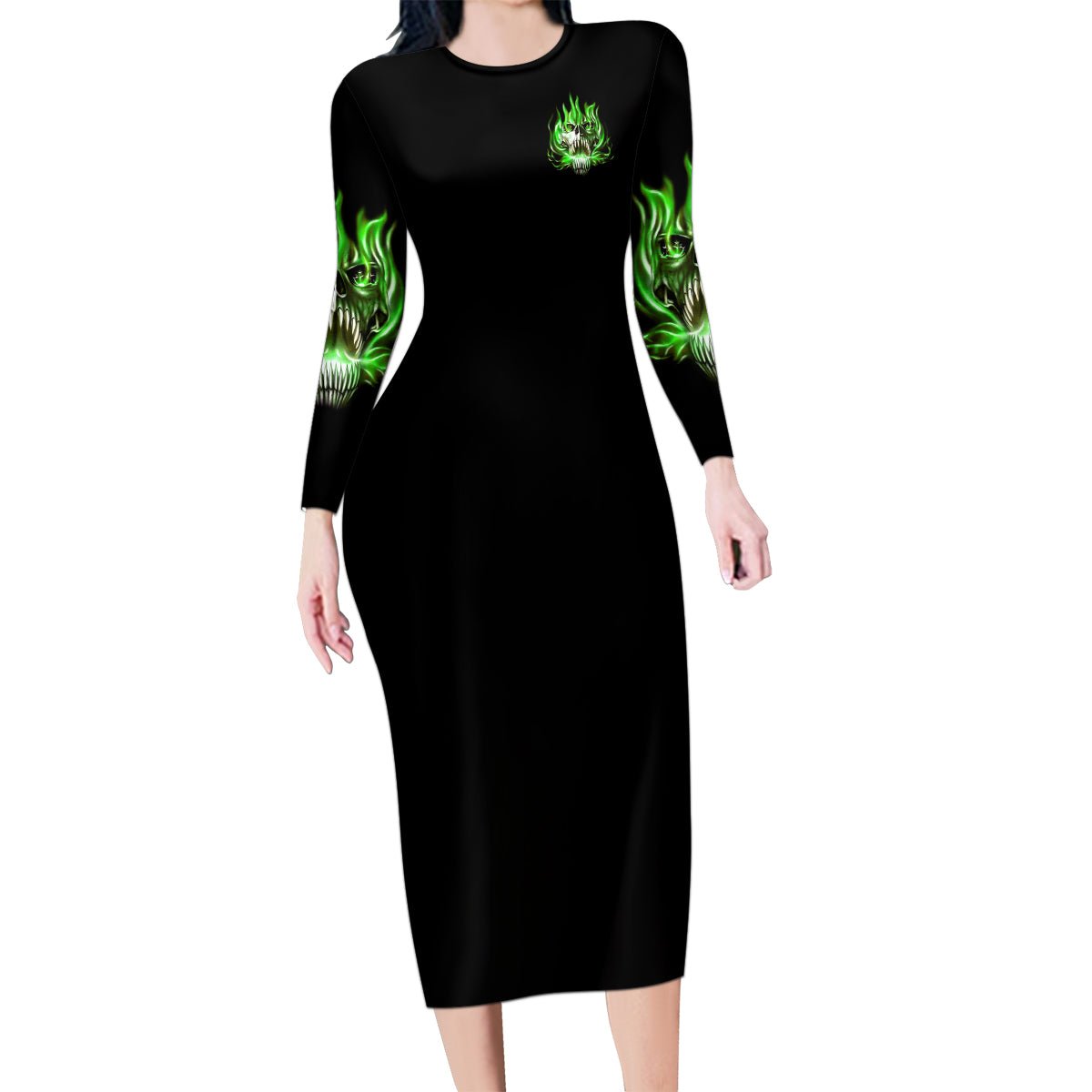 9 Of 10 Voices In My Head Fire Skull Family Matching Long Sleeve Bodycon Dress and Hawaiian Shirt TS04 - The Mazicc - Mom's Dress - S - Multicolor