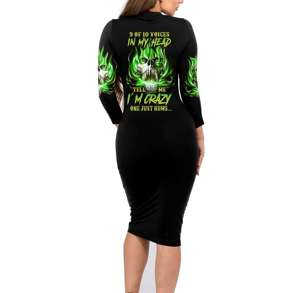 9 Of 10 Voices In My Head Fire Skull Family Matching Long Sleeve Bodycon Dress and Hawaiian Shirt TS04 - The Mazicc - Mom's Dress - S - Multicolor