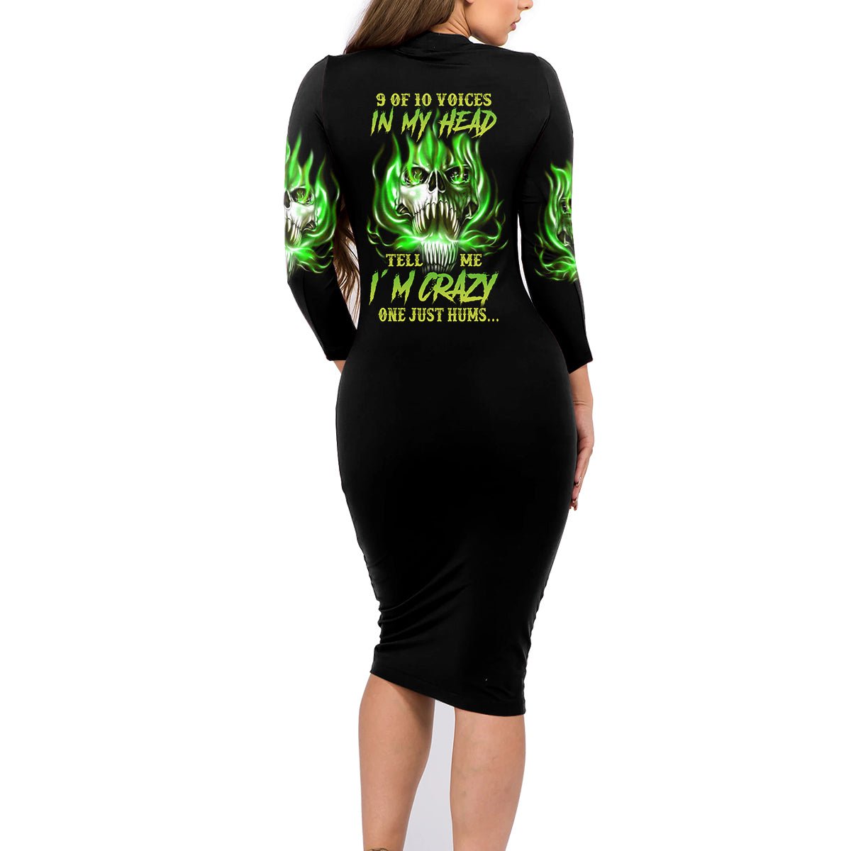 9 Of 10 Voices In My Head Fire Skull Family Matching Long Sleeve Bodycon Dress and Hawaiian Shirt TS04 - The Mazicc - Mom's Dress - S - Multicolor